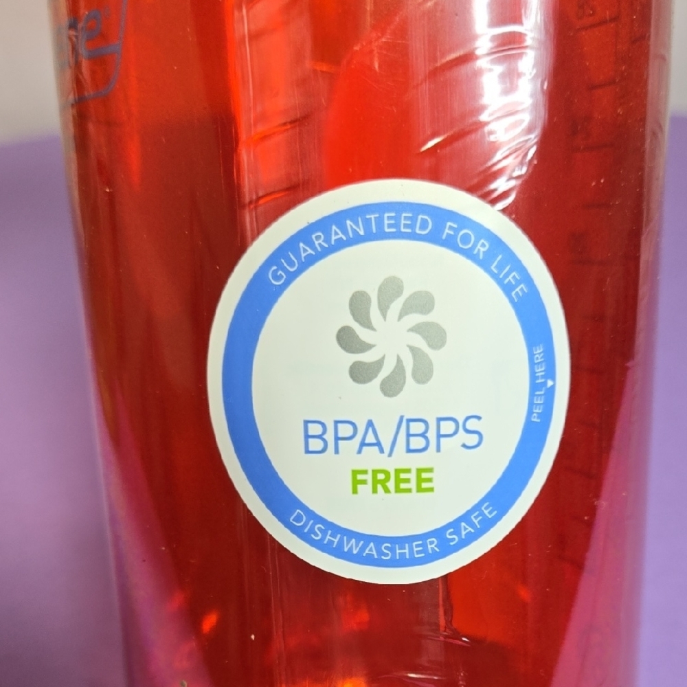 Nalgene Red Water Bottle with Blue Cap - Picture 2 of 4